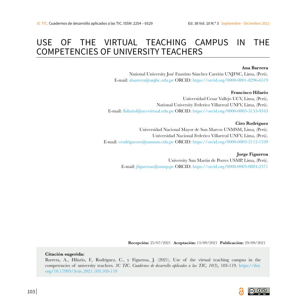 Use of the virtual teaching campus in the competencies of university ...